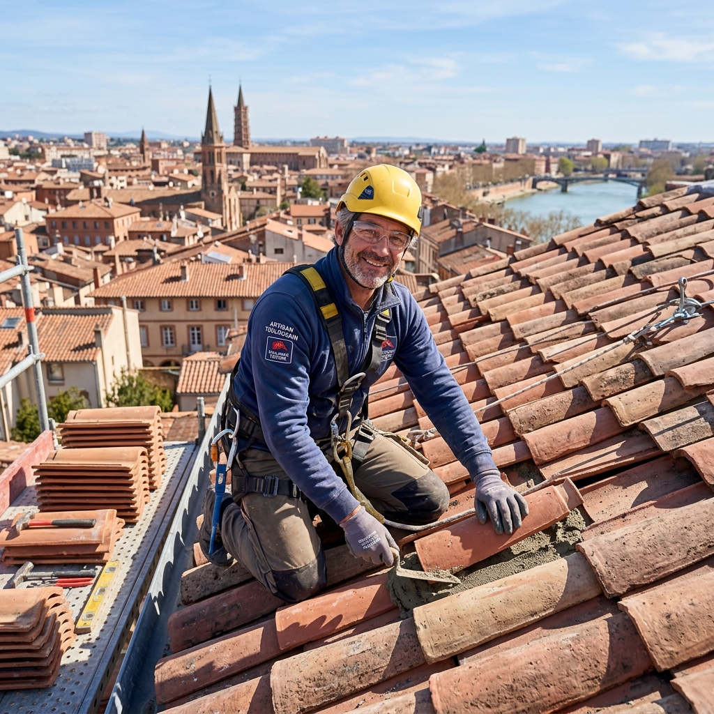 Chantier de pose et rénovation de tuiles canal en Haute-Garonne